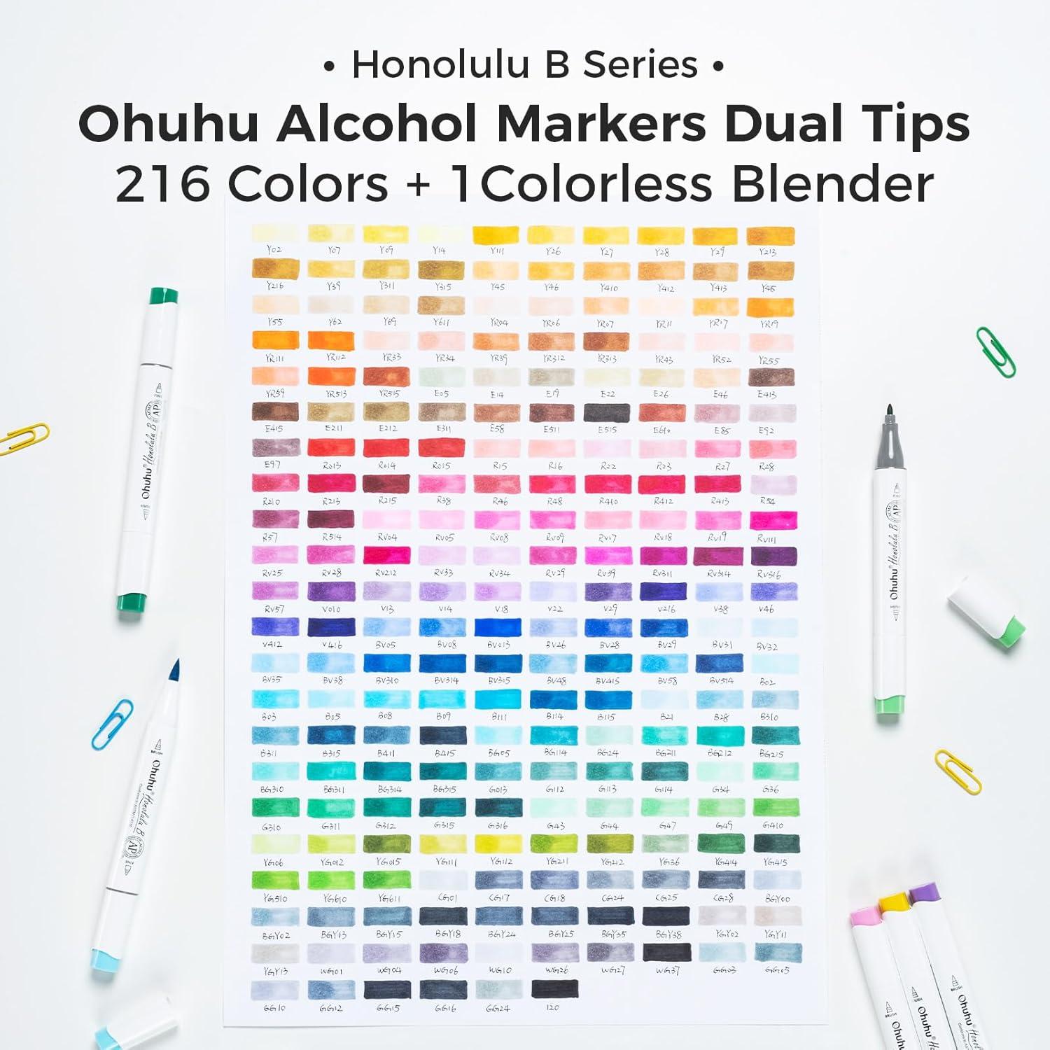 imageOhuhu Alcohol Based Brush Markers Double Tipped Art Marker Set for Artists Adults Coloring Sketch Illustration  Brush ampamp Fine Dual Tips  216 Colors  Honolulu B of Ohuhu Markers  Refillable Ink