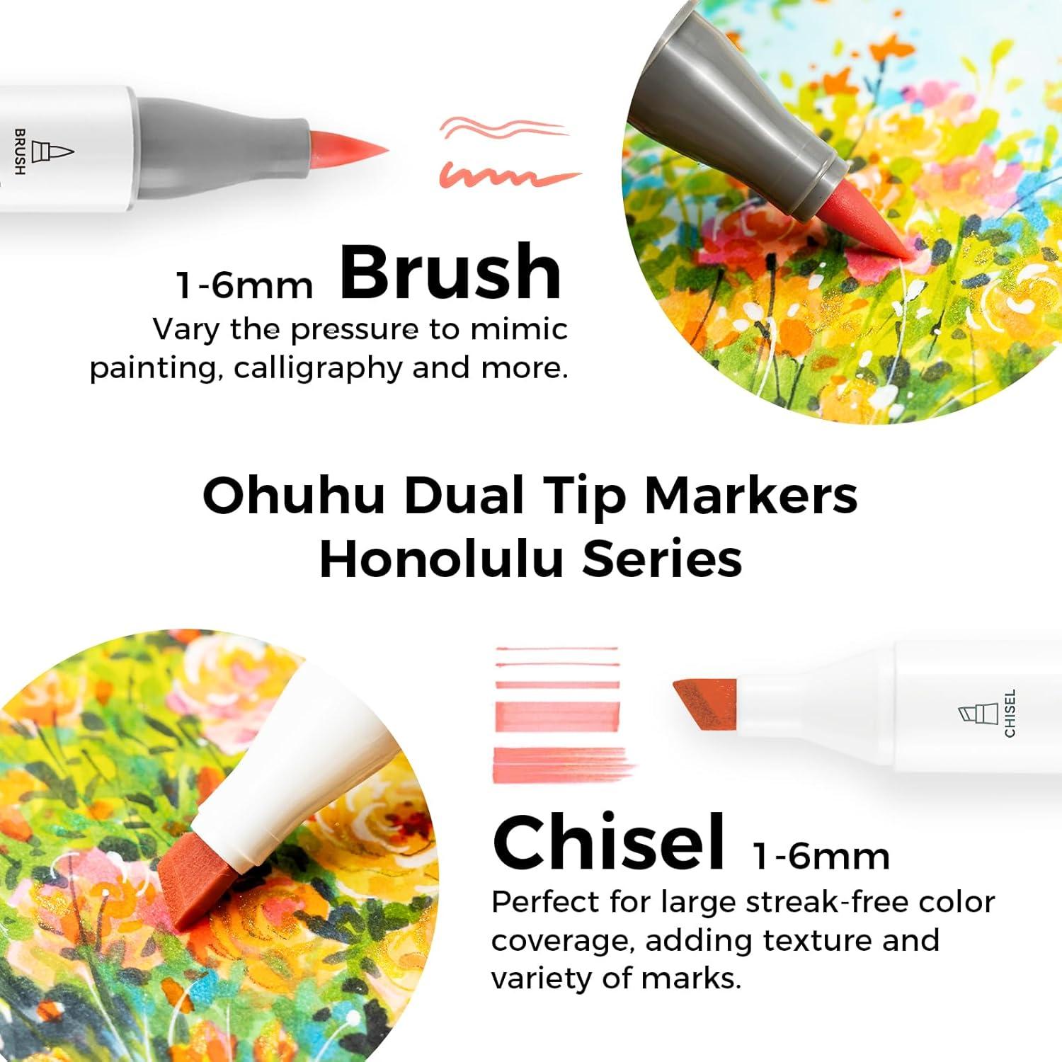 imageOhuhu Alcohol Brush Markers 48 Midtone Colors Double Tipped Alcohol Based Art Marker Set for Artists Adults Coloring Sketch Illustration Brush ampamp Fine Dual Tips Honolulu B RefillableChisel  Brush