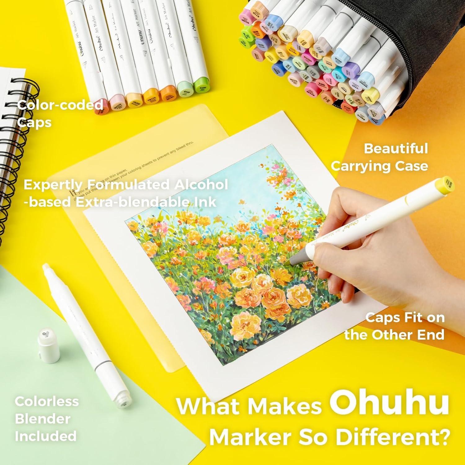 imageOhuhu Alcohol Brush Markers 48 Midtone Colors Double Tipped Alcohol Based Art Marker Set for Artists Adults Coloring Sketch Illustration Brush ampamp Fine Dual Tips Honolulu B RefillableFine  Brush