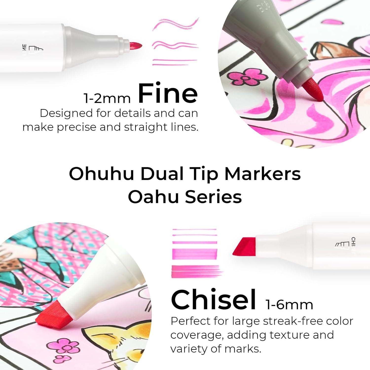 imageOhuhu Alcohol Markers 120color Marker Set for Artists Oahu Series Double Tipped Alcohol Based Art Markers for Adults Coloring Sketching Illustration Marker Case Fine ampamp Chisel