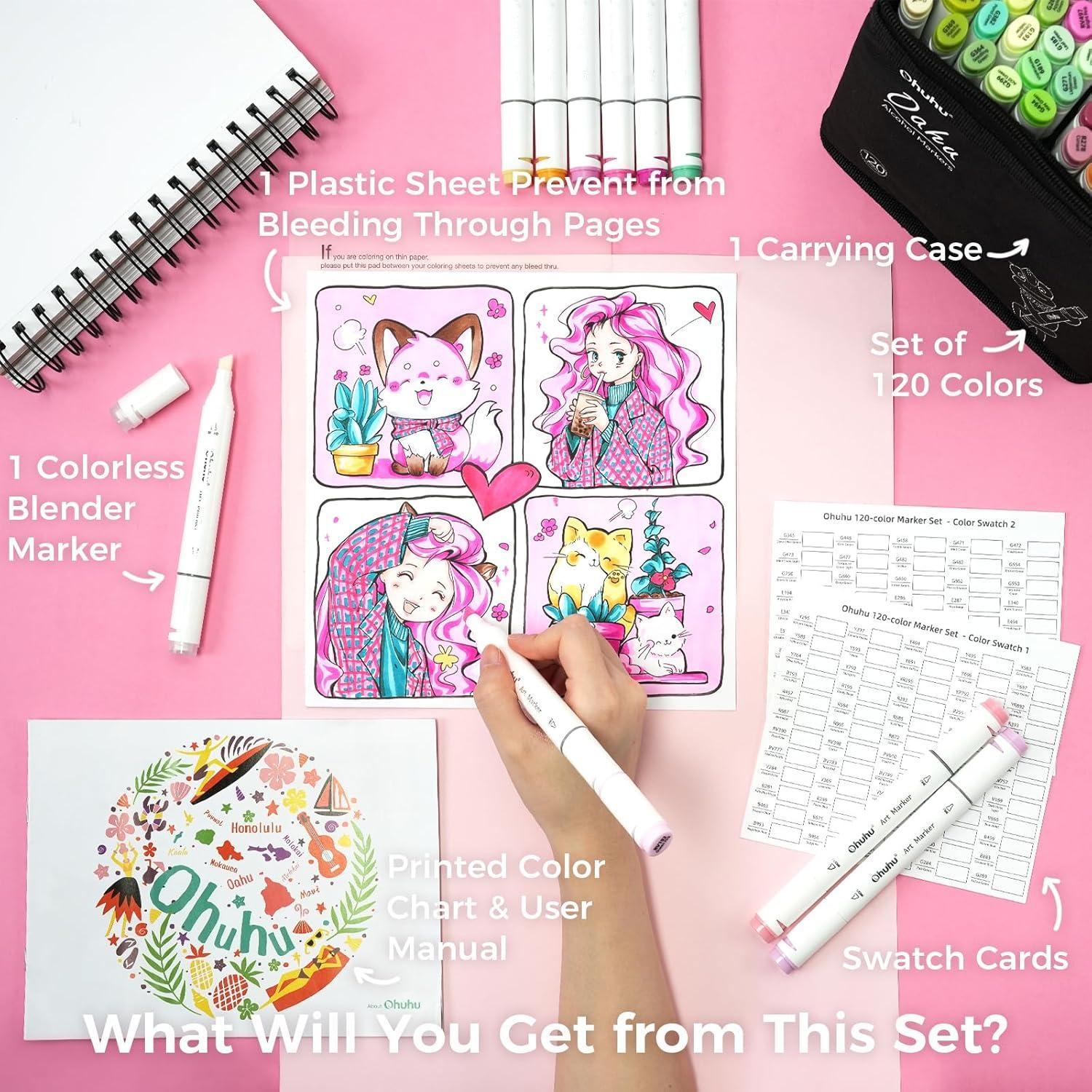 imageOhuhu Alcohol Markers 120color Marker Set for Artists Oahu Series Double Tipped Alcohol Based Art Markers for Adults Coloring Sketching Illustration Marker Case Fine ampamp Chisel