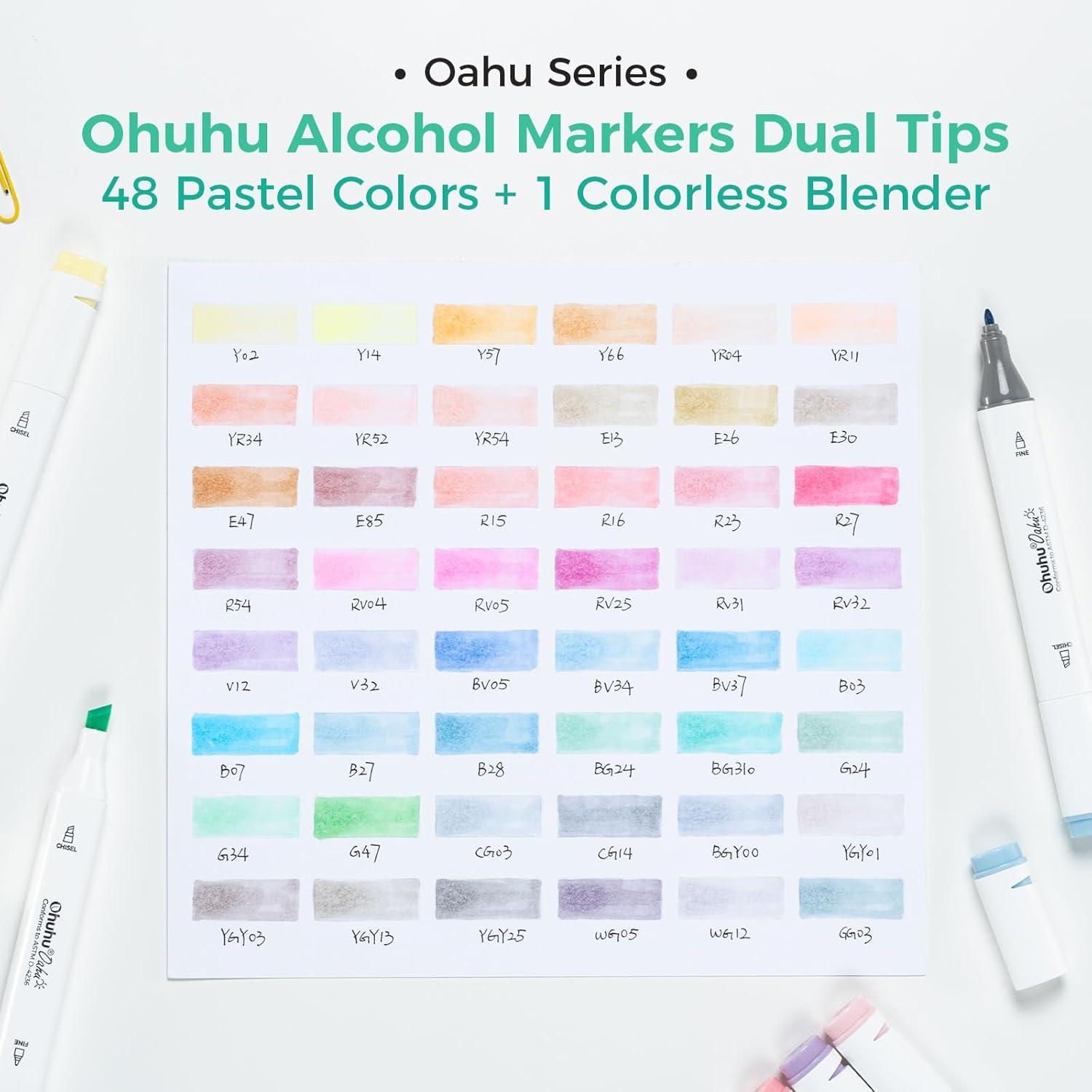 imageOhuhu Alcohol Markers 48 Pastel Colors Double Tipped Art Marker Set for Artists Adults Coloring Sketching Illustration  Chisel ampamp Fine Dual Tips  Oahu of Ohuhu Markers  Alcoholbased Refillable Ink