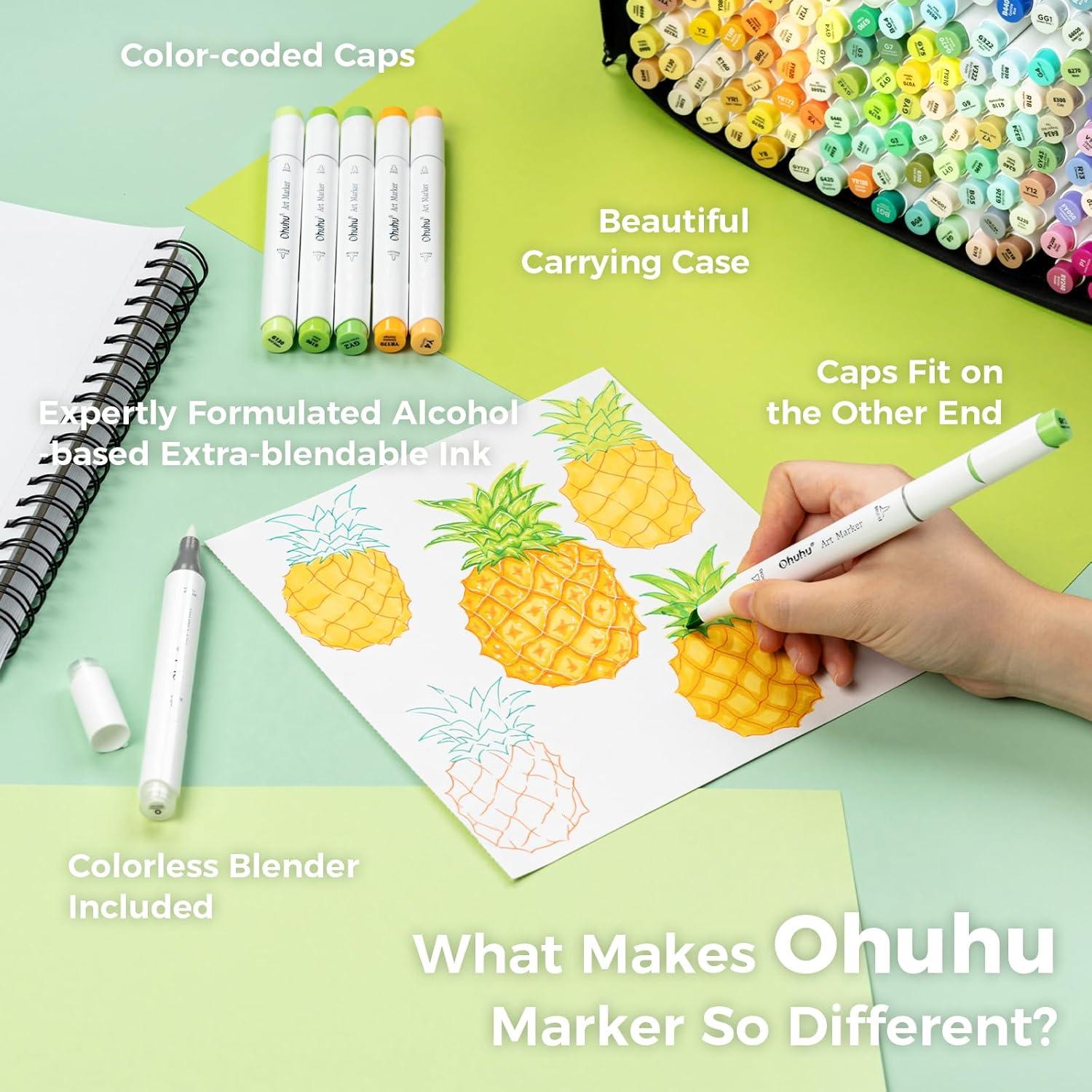 imageOhuhu Alcohol Markers Brush Tip  320color Double Tipped Art Sketch Marker Set for Artists Adults Coloring Illustration Brush ampamp Chisel Dual Tips  Honolulu Series of Ohuhu Markers  Refillable InkChisel  Brush