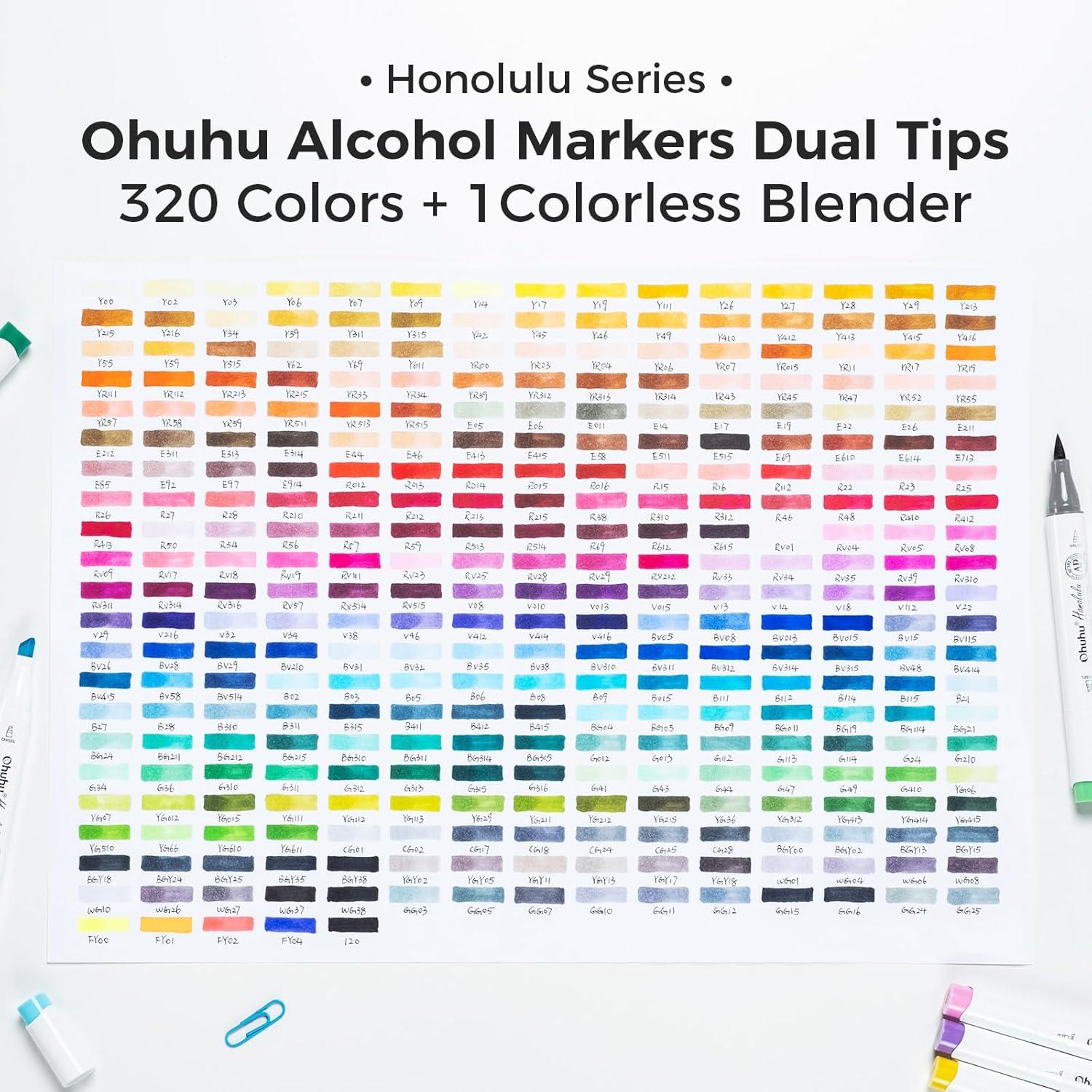 imageOhuhu Alcohol Markers Brush Tip  320color Double Tipped Art Sketch Marker Set for Artists Adults Coloring Illustration Brush ampamp Chisel Dual Tips  Honolulu Series of Ohuhu Markers  Refillable InkChisel  Brush