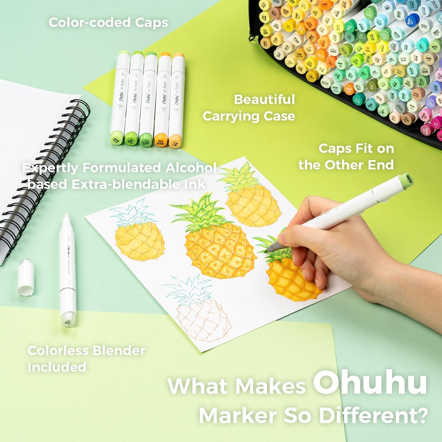 imageOhuhu Alcohol Markers Brush Tip  320color Double Tipped Art Sketch Marker Set for Artists Adults Coloring Illustration Brush ampamp Chisel Dual Tips  Honolulu Series of Ohuhu Markers  Refillable InkFine  Brush