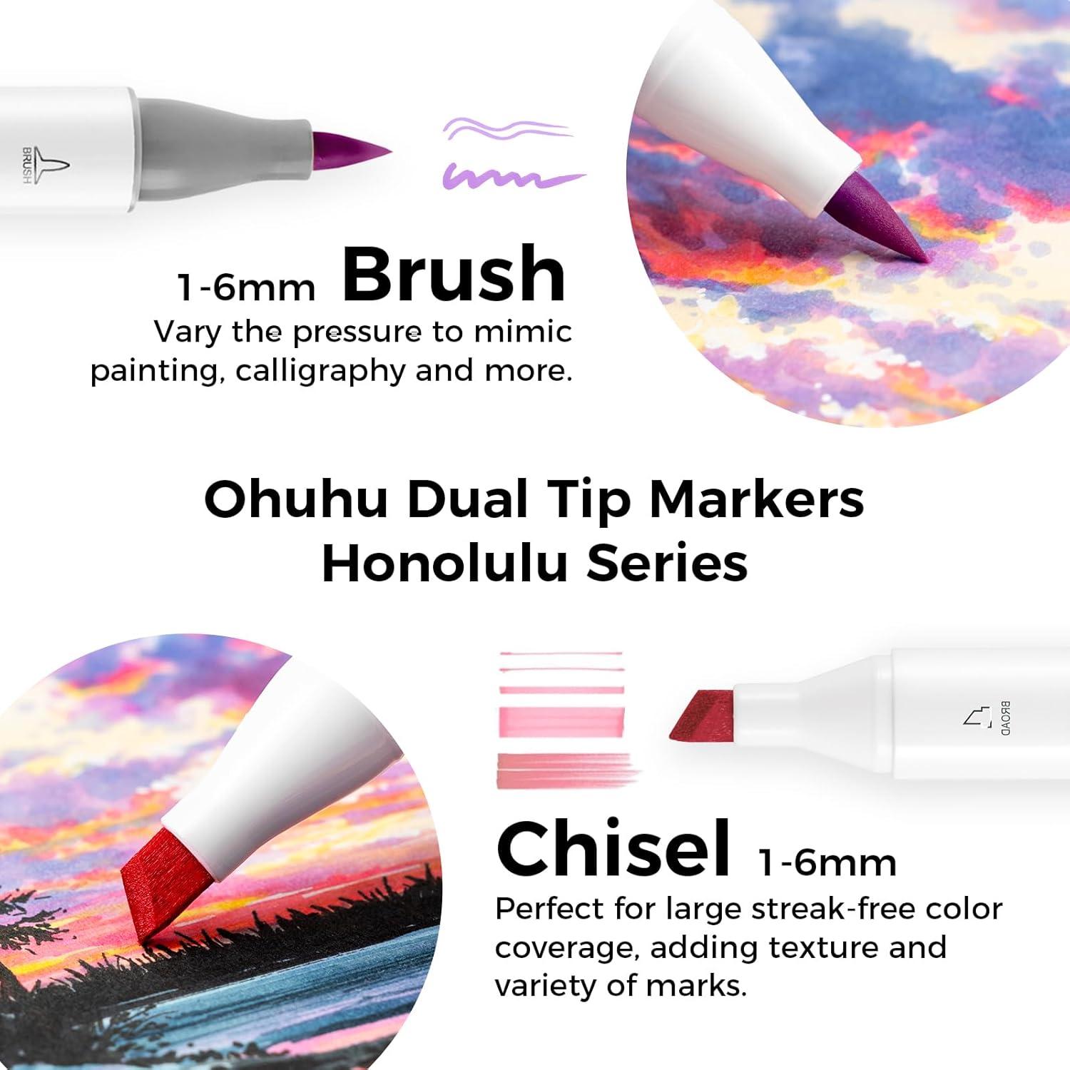 imageOhuhu Alcohol Markers Brush Tip 104color Double Tipped Alcohol Based Art Marker Set for Artists Adults Coloring Illustration Honolulu of Ohuhu Markers Dual Tip Brush ampamp Chisel Refillable