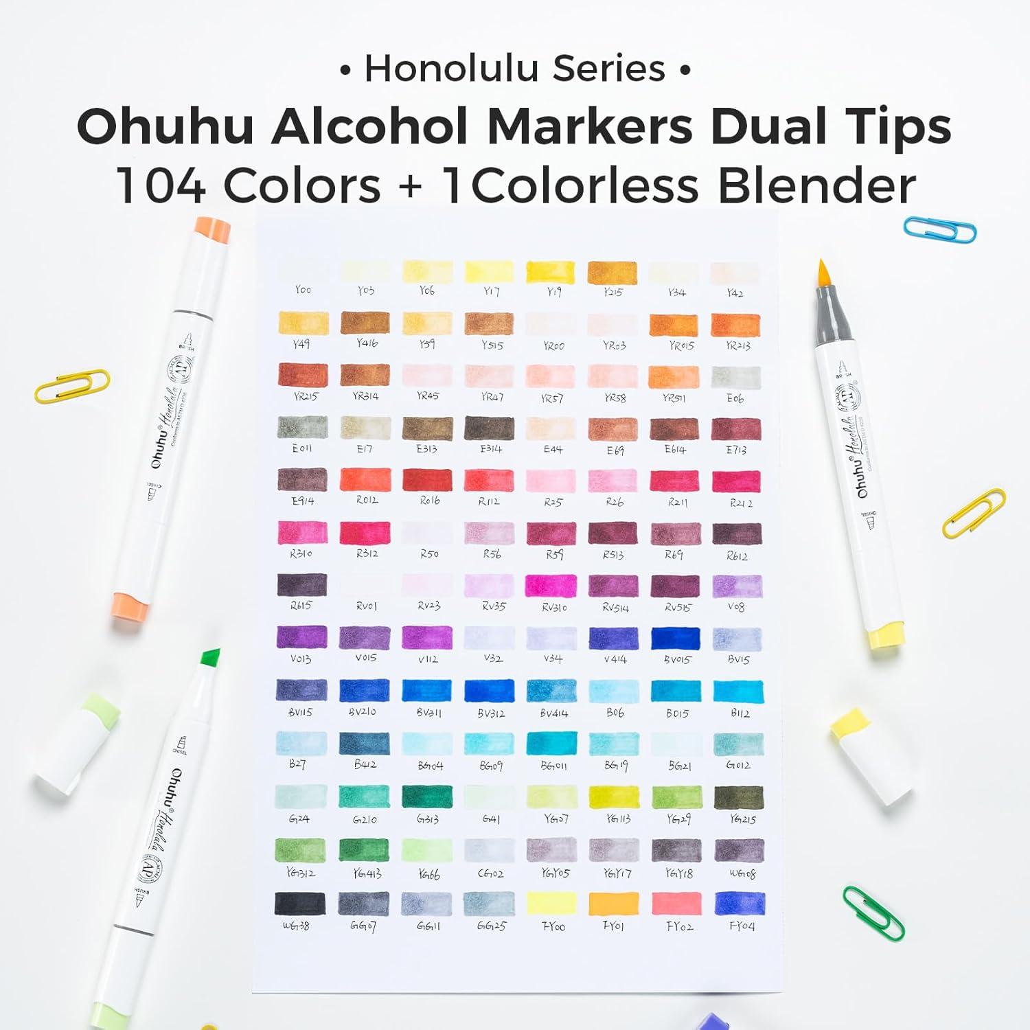 imageOhuhu Alcohol Markers Brush Tip 104color Double Tipped Alcohol Based Art Marker Set for Artists Adults Coloring Illustration Honolulu of Ohuhu Markers Dual Tip Brush ampamp Chisel Refillable