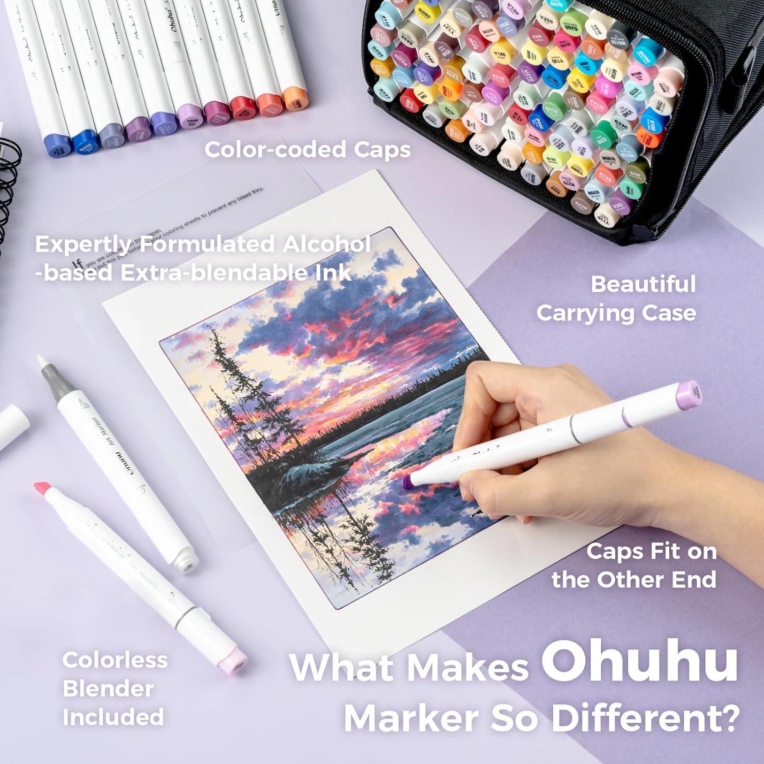 imageOhuhu Alcohol Markers Brush Tip 104color Double Tipped Alcohol Based Art Marker Set for Artists Adults Coloring Illustration Honolulu of Ohuhu Markers Dual Tip Brush ampamp Chisel Refillable