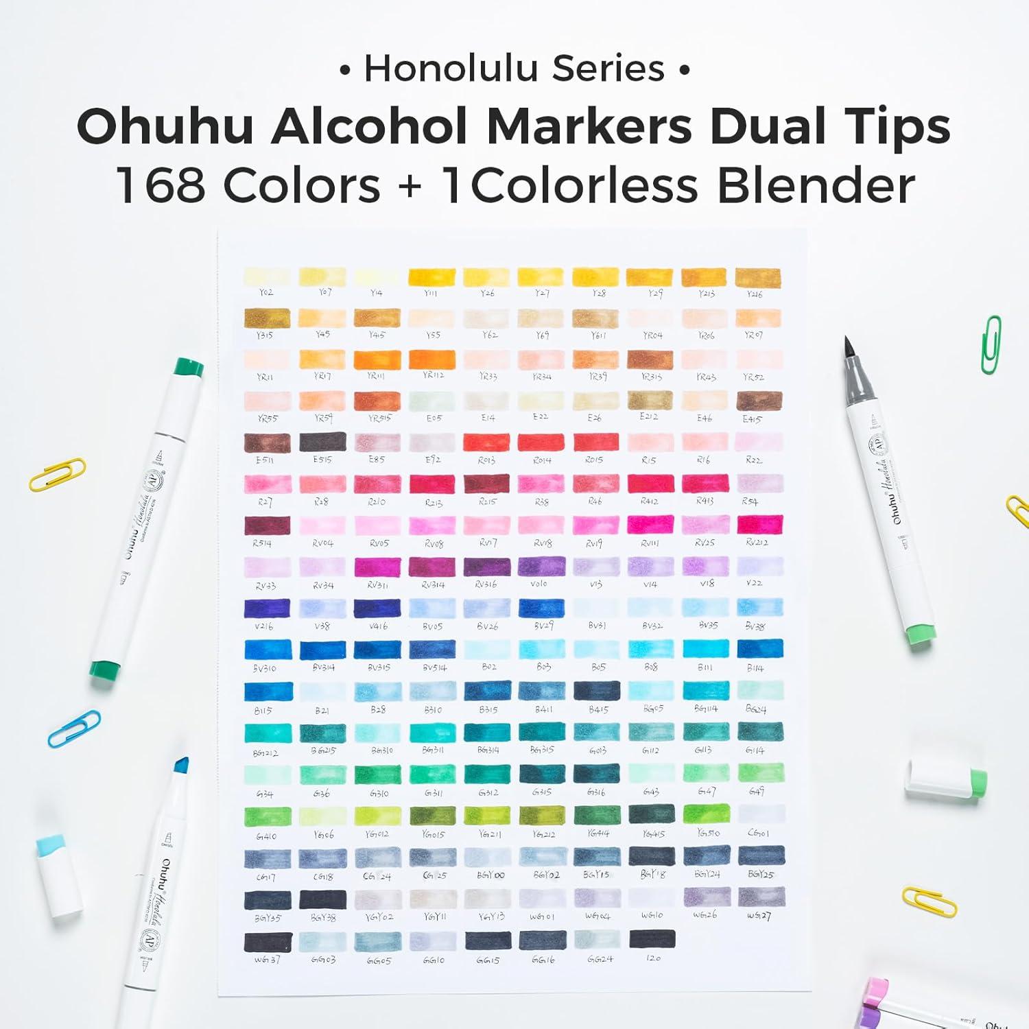 imageOhuhu Alcohol Markers Brush Tip 168Color Double Tipped Art Marker Set for Artist Adults Coloring Illustrations Honolulu B Brush ampamp Fine RefillableBrush  Chisel
