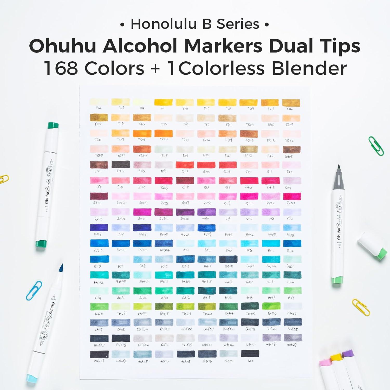 imageOhuhu Alcohol Markers Brush Tip 168Color Double Tipped Art Marker Set for Artist Adults Coloring Illustrations Honolulu B Brush ampamp Fine RefillableBrush  Fine