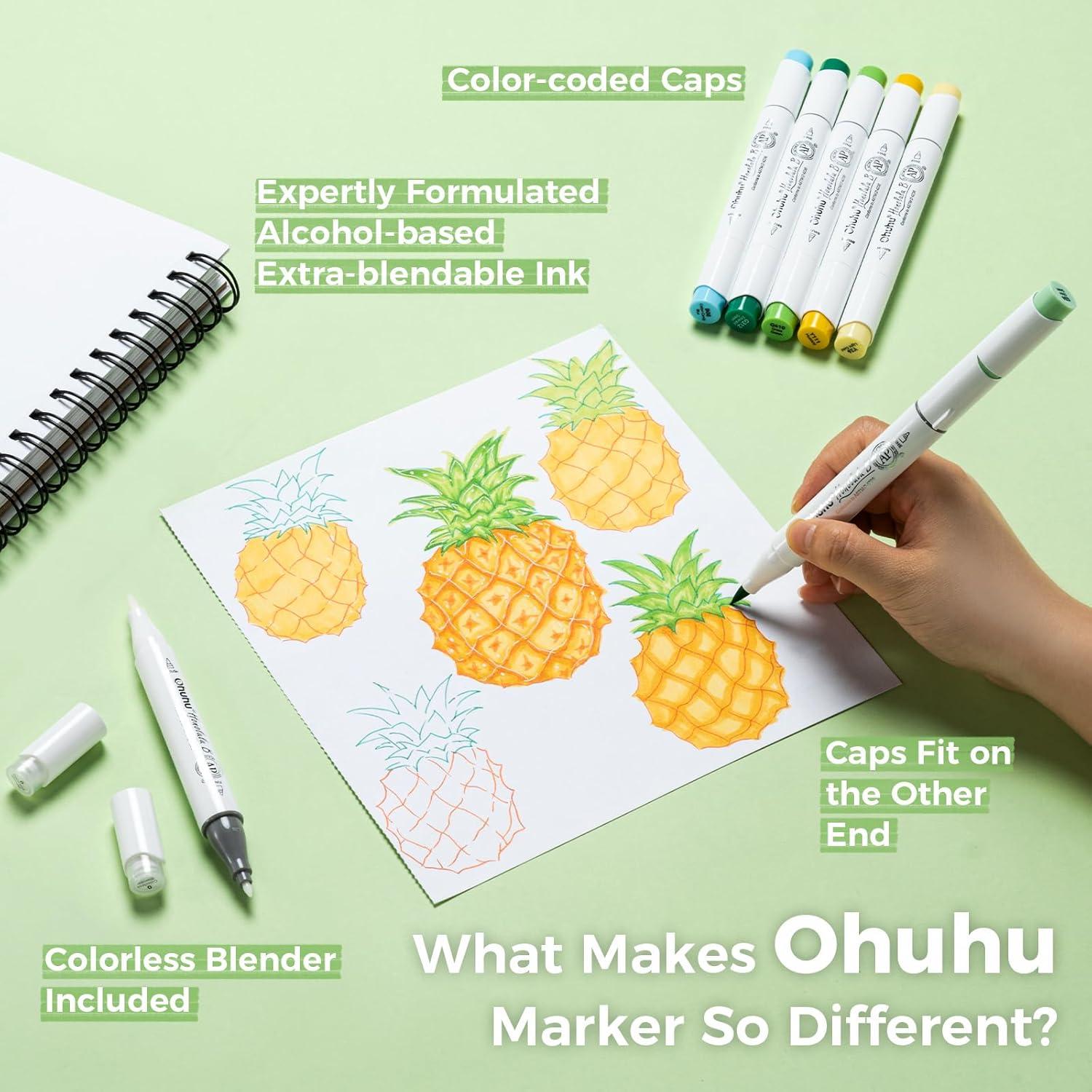 imageOhuhu Alcohol Markers Brush Tip 168Color Double Tipped Art Marker Set for Artist Adults Coloring Illustrations Honolulu B Brush ampamp Fine RefillableBrush  Fine