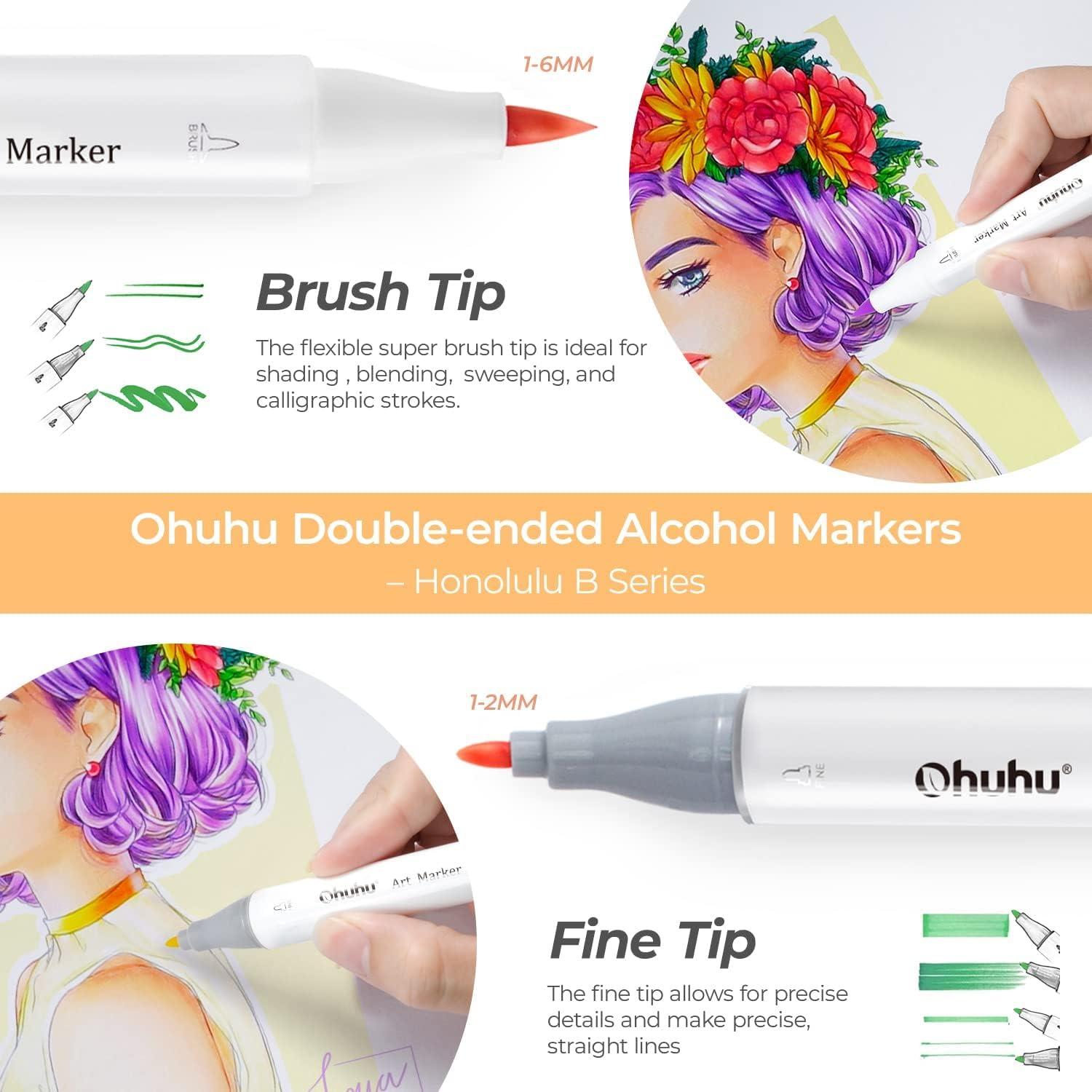 imageOhuhu Alcohol Markers Brush Tip Double Tipped Art Marker Set for Artist Adults Coloring Illustration 120 Colors Brush ampampFine Honolulu BRefillable