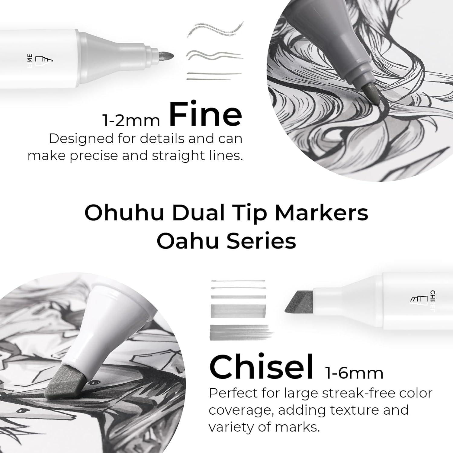 imageOhuhu Alcohol Markers Gray Tone Double Tipped Alcohol Based Art Marker Set for Artist Adults Coloring Shading Layering 36 Grayscale Colors Chisel ampamp Fine Oahu of Ohuhu Markers Refillable