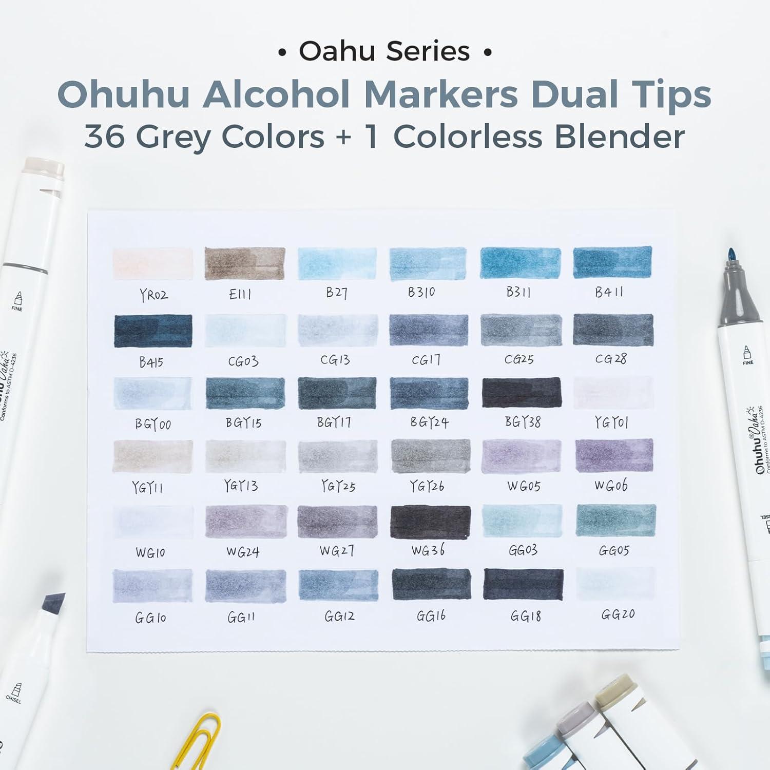 imageOhuhu Alcohol Markers Gray Tone Double Tipped Alcohol Based Art Marker Set for Artist Adults Coloring Shading Layering 36 Grayscale Colors Chisel ampamp Fine Oahu of Ohuhu Markers Refillable