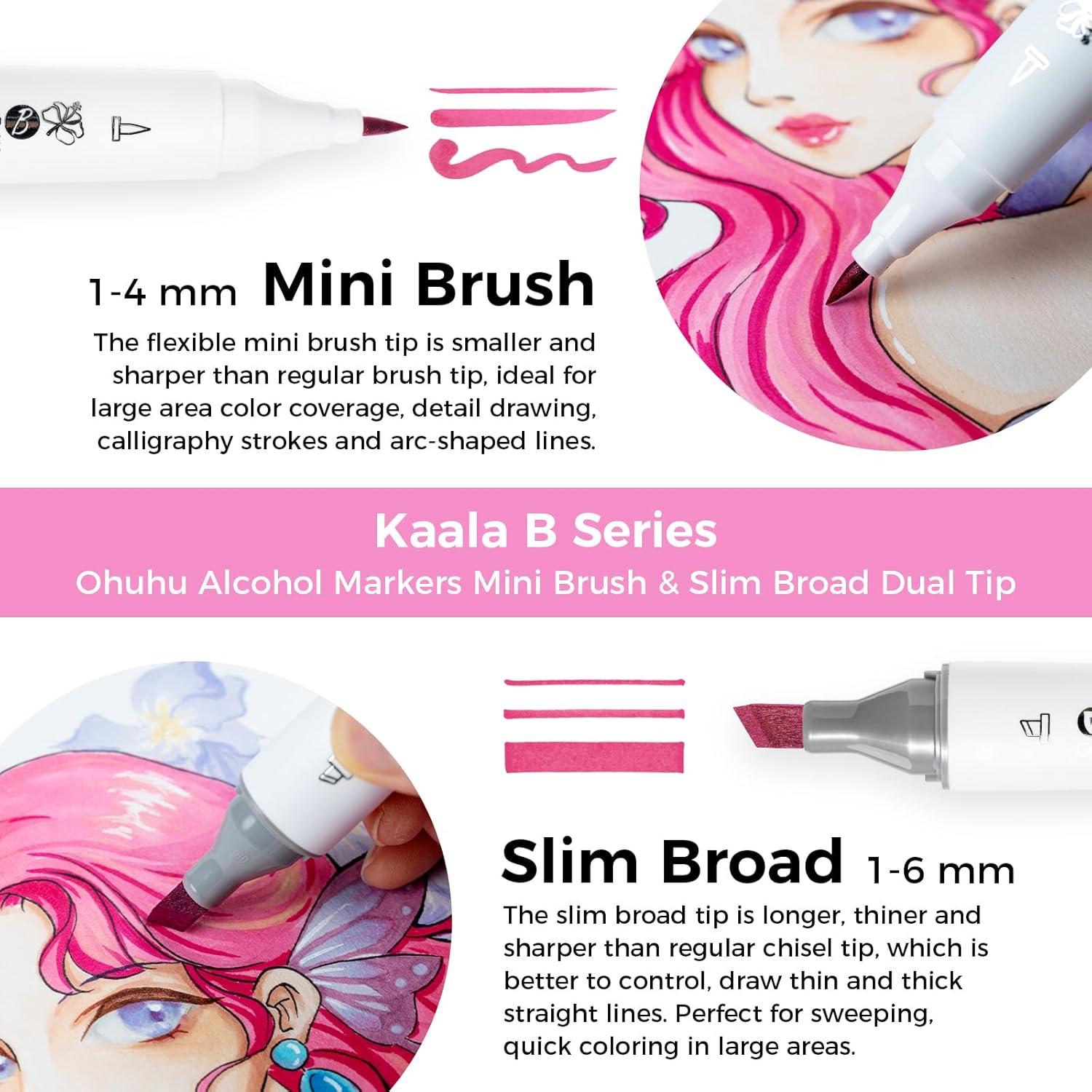 imageOhuhu Alcohol Markers Mini Brush ampamp Slim Broad 60 Illustration Colors Dual Tip Brush Tip Alcoholbased Art Marker for Artists Adults Coloring Illustration Refillable  Kaala B Series of Ohuhu Markers