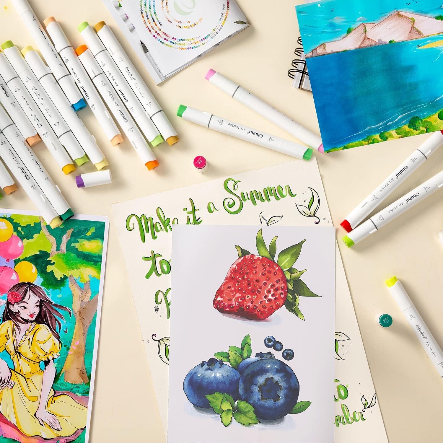 imageOhuhu Brush Markers  216color Double Tipped Alcoholbased Art Marker Set for Artist Adults Coloring Illustration Brush ampamp Chisel Dual Tips  Honolulu Series of Ohuhu Markers  Refillable InkAlcohol Based Dual Tipped Art Markers