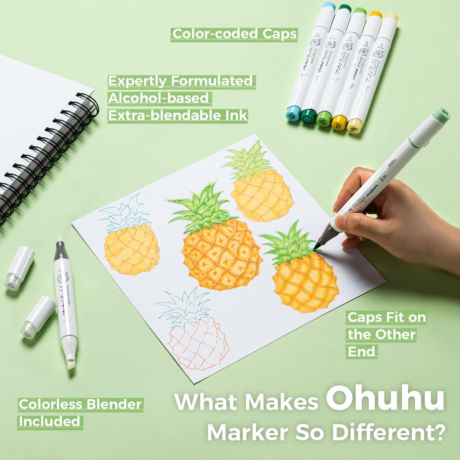 imageOhuhu Brush Markers  216color Double Tipped Alcoholbased Art Marker Set for Artist Adults Coloring Illustration Brush ampamp Chisel Dual Tips  Honolulu Series of Ohuhu Markers  Refillable InkAlcohol Based Dual Tipped Art Markers