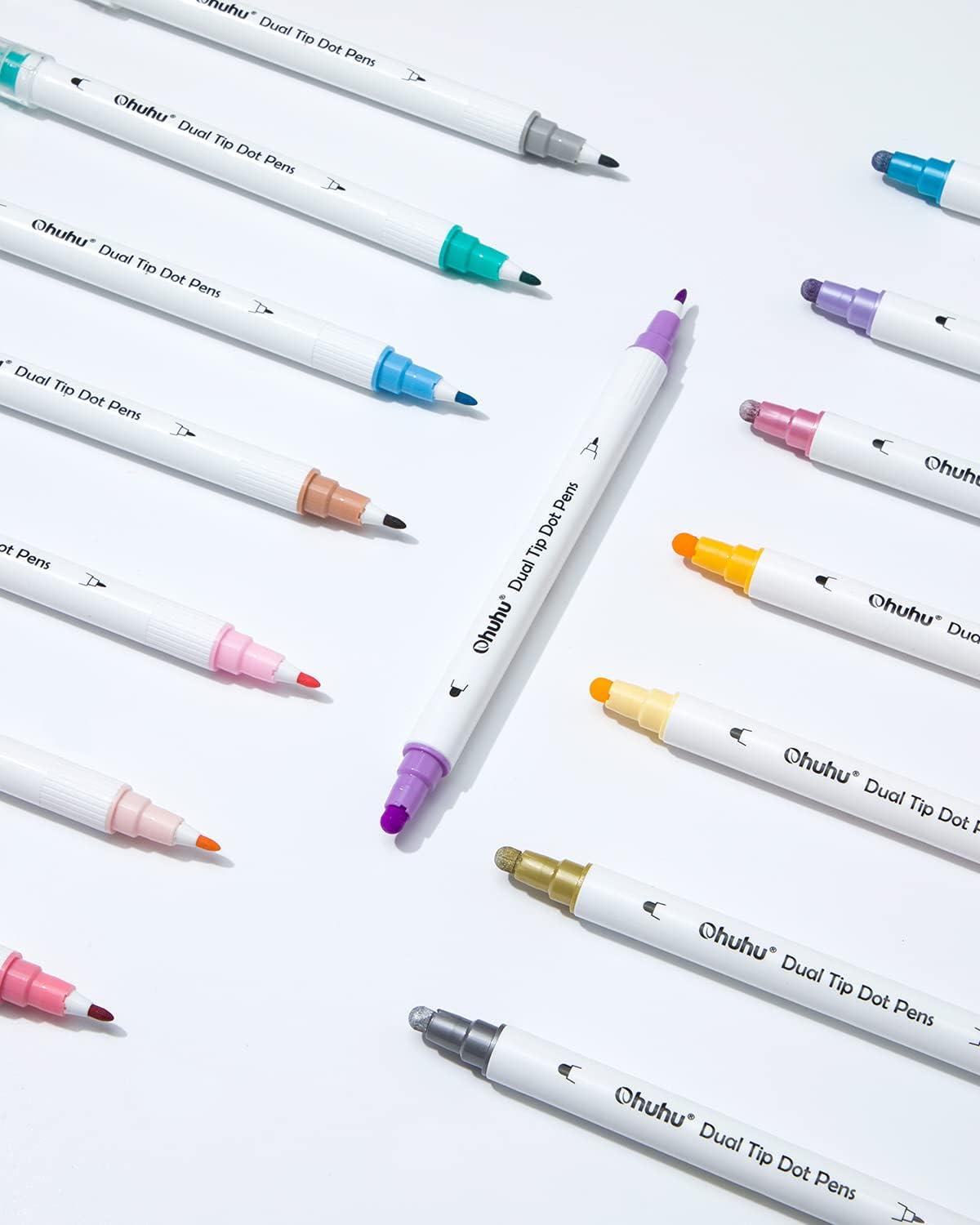 imageOhuhu Dual Tip Dot Markers 15 Colors Dot Marker Pens Fine ampamp Dot for Kids Adults WaterBased Ink Metallic ampamp Regular Colors Dot Pens for Journaling Scrapbooking DIY Highlighting Drawing Markers