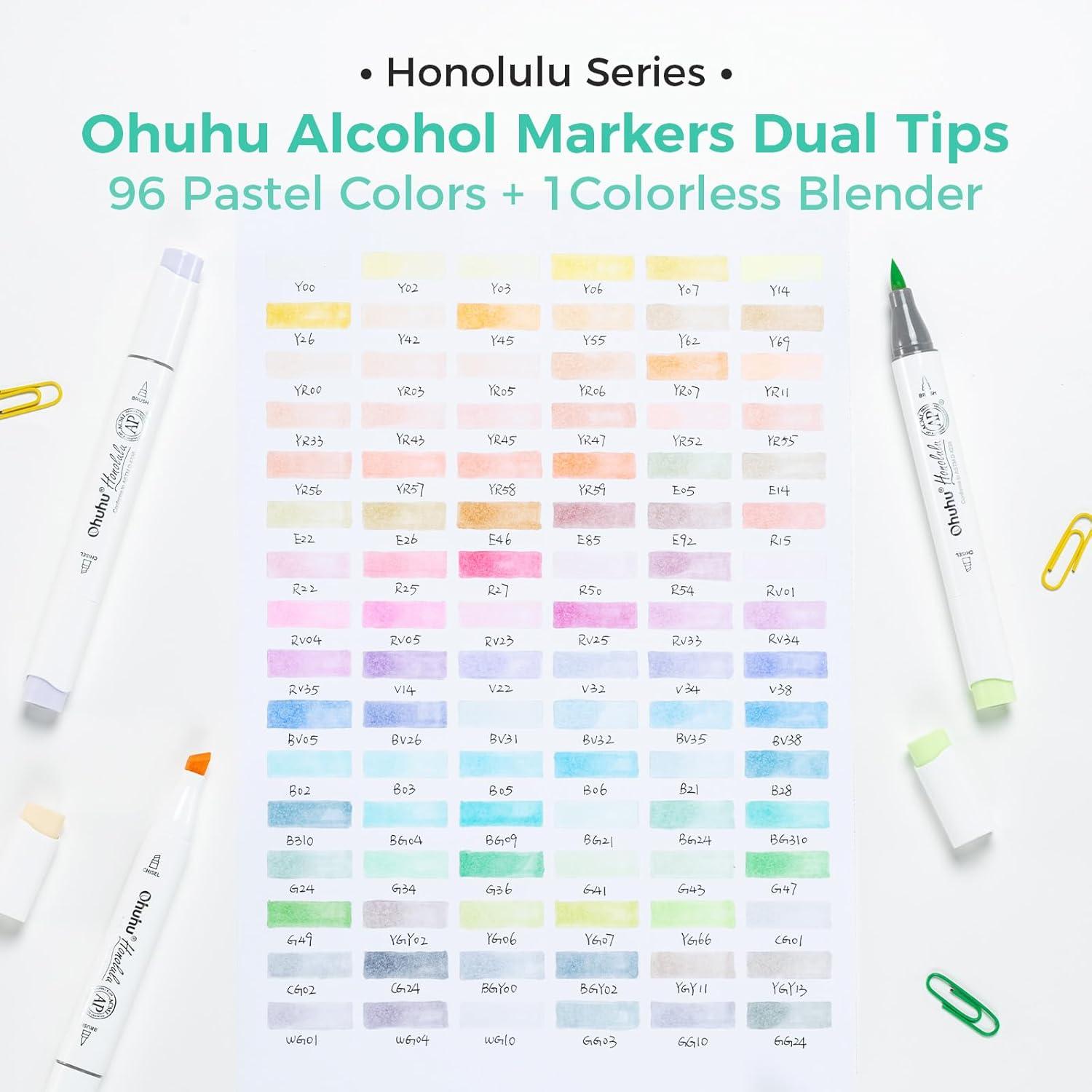 imageOhuhu Pastel Markers Alcohol Based 96 Pastel Colors of Honolulu Sweetness  Blossoming  Double Tipped Art Alcohol Markers for Artist Adults Coloring Illustration  Brush ampamp Chisel  Refillable InkSweetness  Blossoming