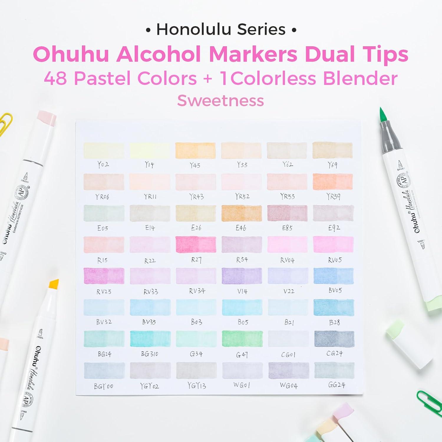 imageOhuhu Pastel Markers Alcohol Based 96 Pastel Colors of Honolulu Sweetness  Blossoming  Double Tipped Art Alcohol Markers for Artist Adults Coloring Illustration  Brush ampamp Chisel  Refillable InkSweetness