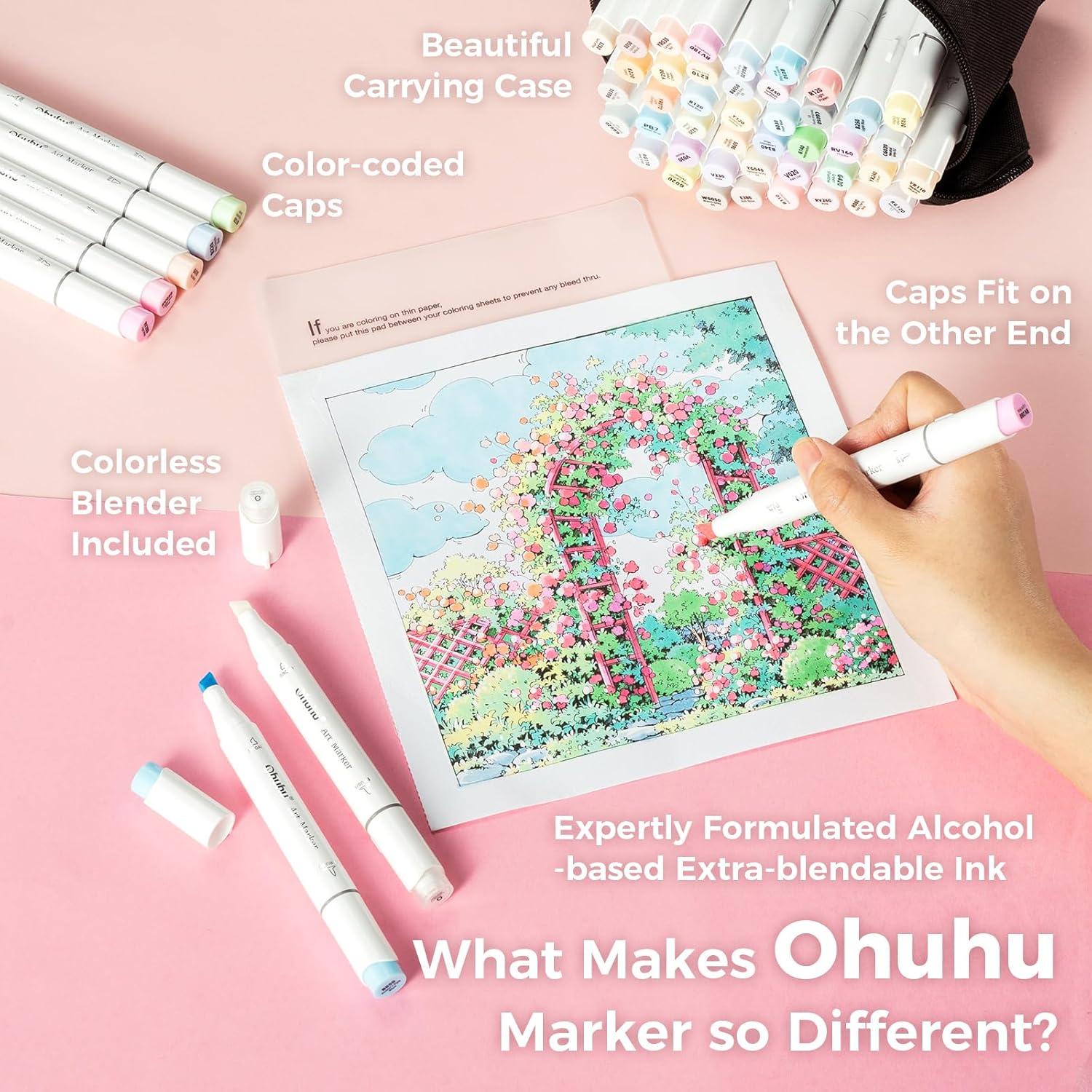 imageOhuhu Pastel Markers Alcohol Based 96 Pastel Colors of Honolulu Sweetness  Blossoming  Double Tipped Art Alcohol Markers for Artist Adults Coloring Illustration  Brush ampamp Chisel  Refillable InkSweetness