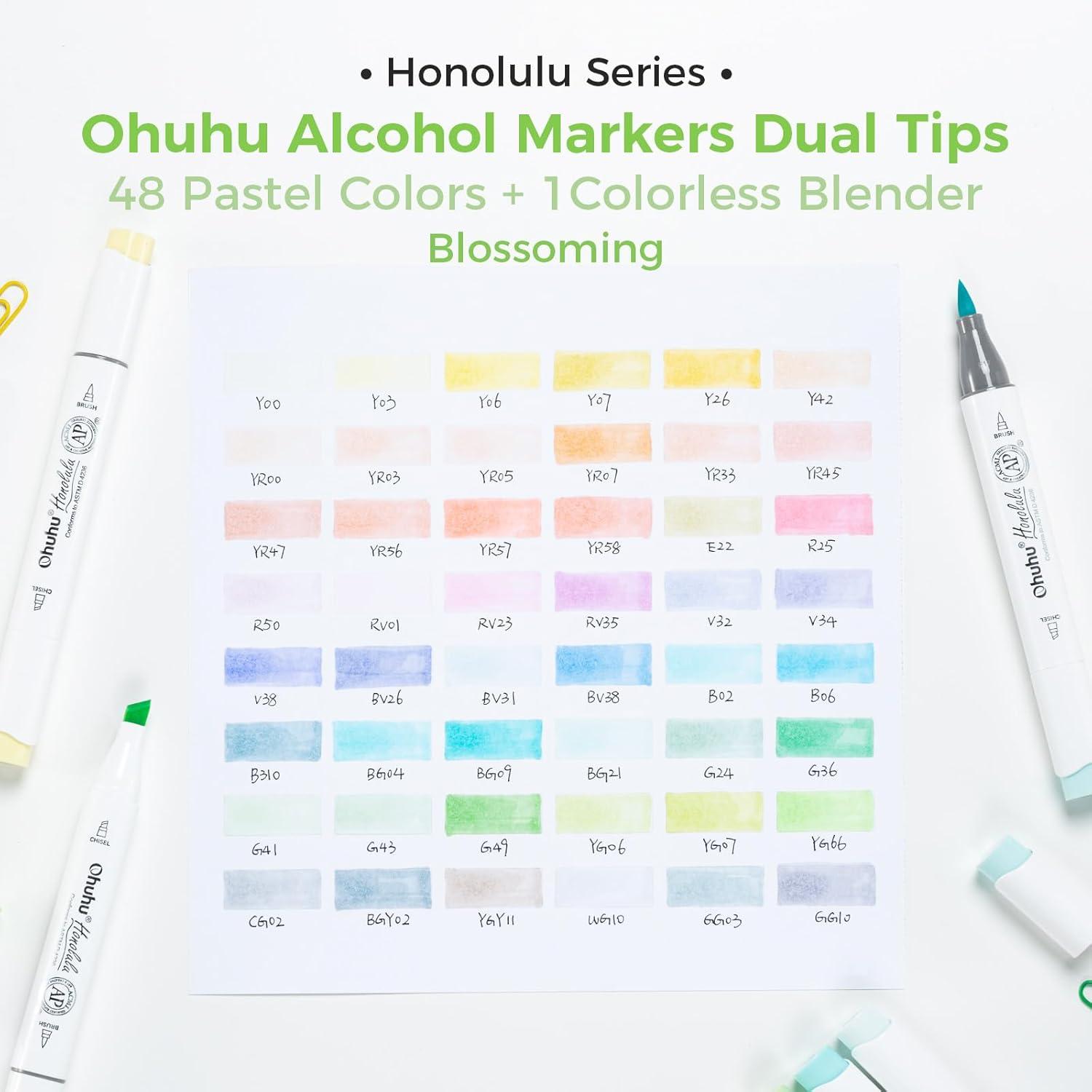 imageOhuhu Pastel Markers Alcohol Based 96 Pastel Colors of Honolulu Sweetness  Blossoming  Double Tipped Art Alcohol Markers for Artist Adults Coloring Illustration  Brush ampamp Chisel  Refillable InkBlossoming