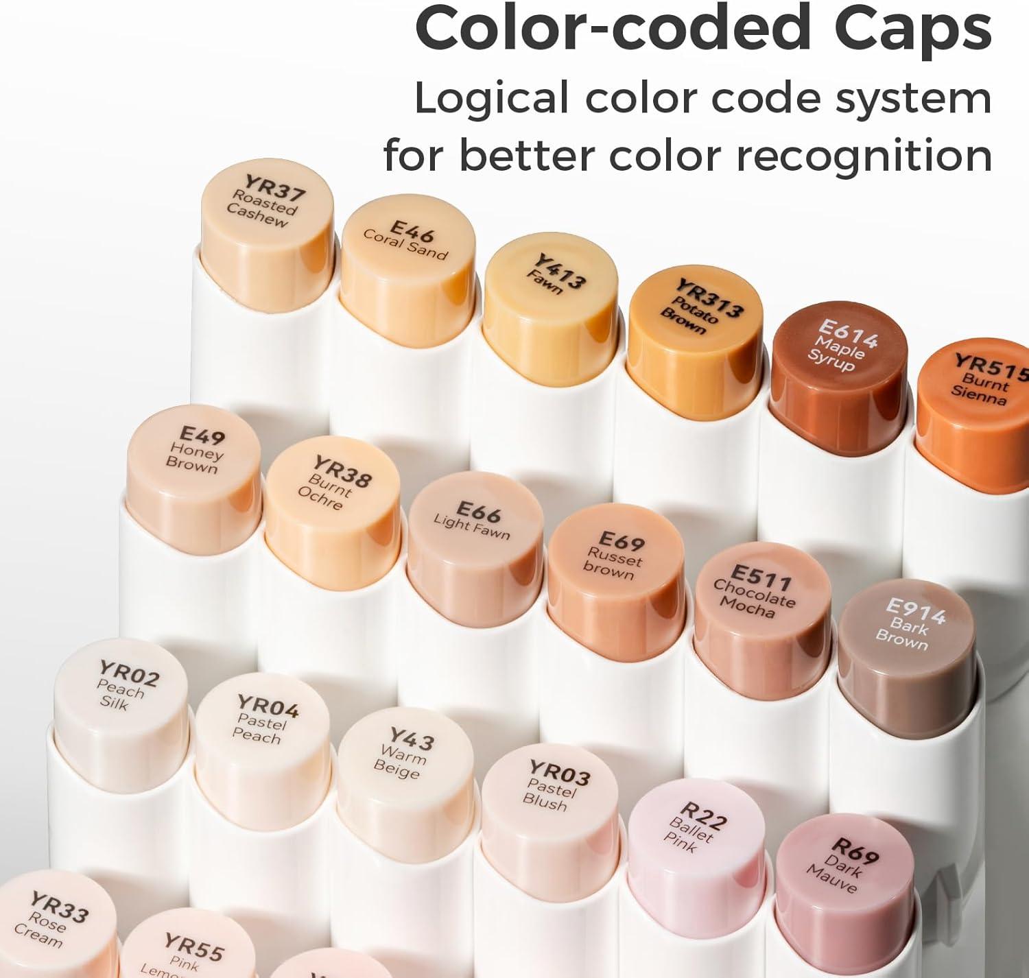 imageOhuhu Skin Tone Alcohol Markers Brush Tip  24 Portrait Color Markers for Artist Adults Coloring Illustration  Chisel ampamp Brush  Honolulu  RefillableBrush Soft Chisel
