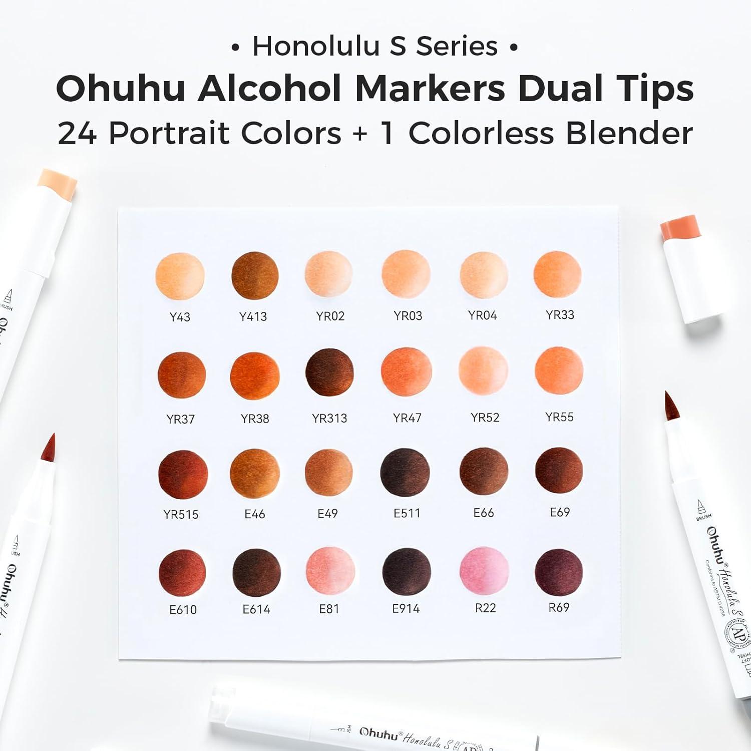 imageOhuhu Skin Tone Alcohol Markers Brush Tip  24 Portrait Color Markers for Artist Adults Coloring Illustration  Chisel ampamp Brush  Honolulu  RefillableBrush Soft Chisel