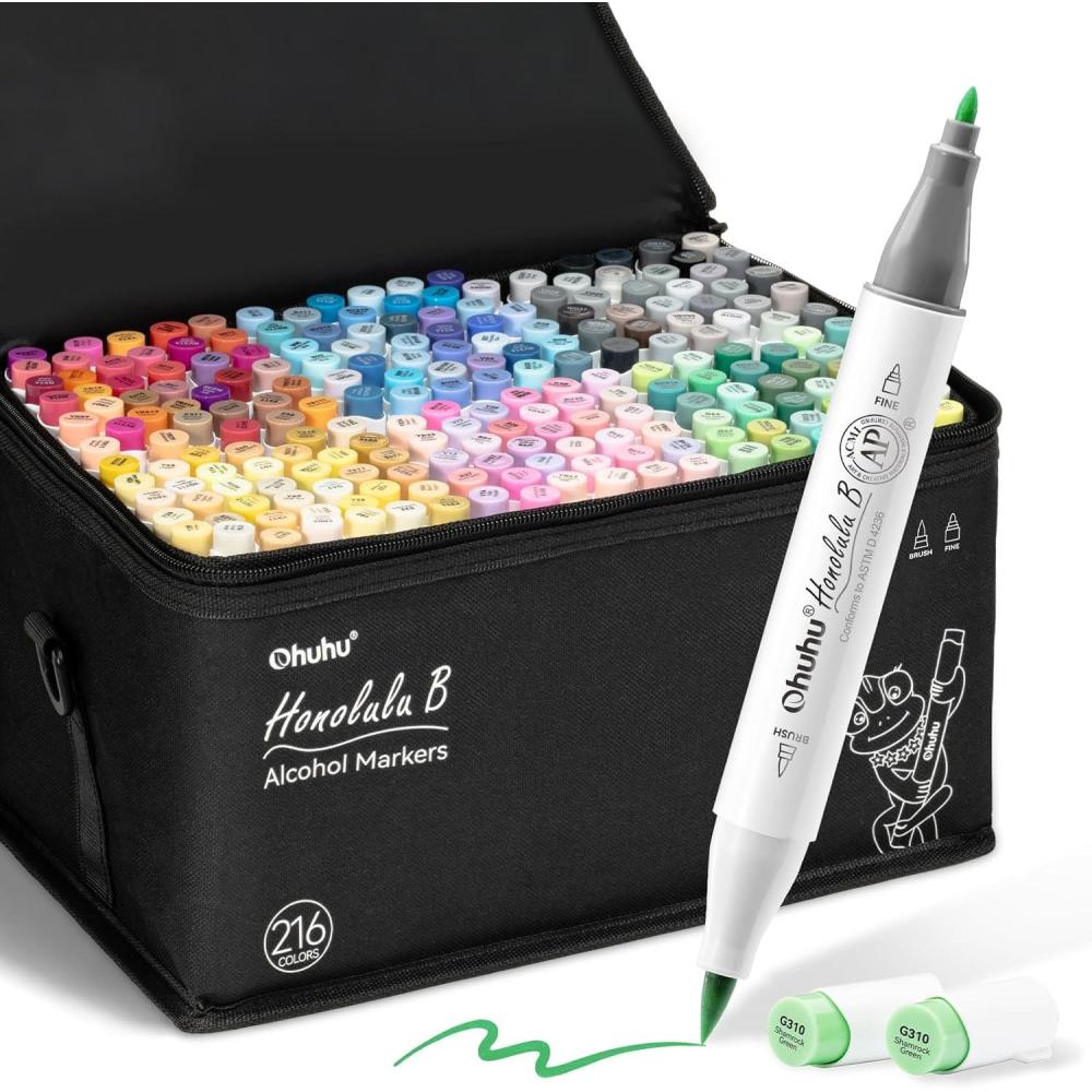 imageOhuhu Alcohol Based Brush Markers Double Tipped Art Marker Set for Artists Adults Coloring Sketch Illustration  Brush ampamp Fine Dual Tips  216 Colors  Honolulu B of Ohuhu Markers  Refillable Ink