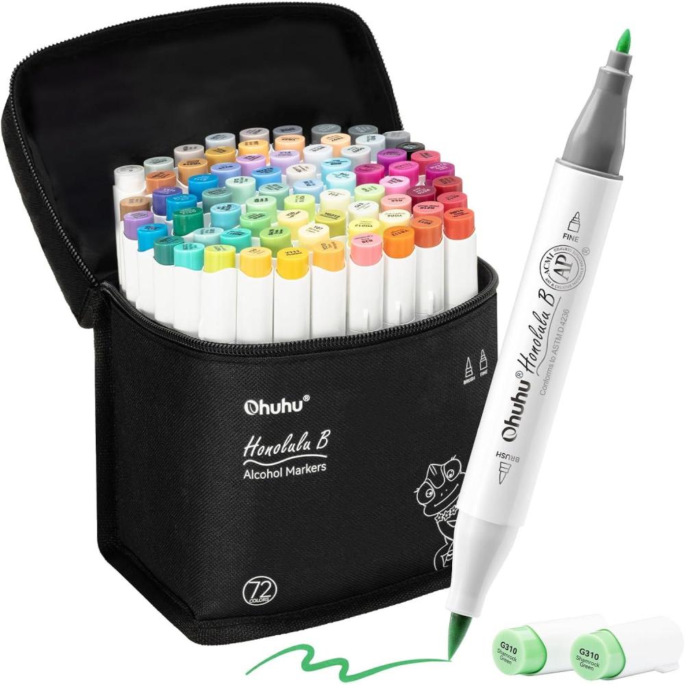 imageOhuhu Alcohol Markers Brush Tip  Double Tipped Art Marker Set for Artist Adults Coloring Illustration 72 Colors Alcoholbased Refillable Ink  Fine ampamp Brush Dual Tips  Honolulu B of Ohuhu MarkersFine  Brush