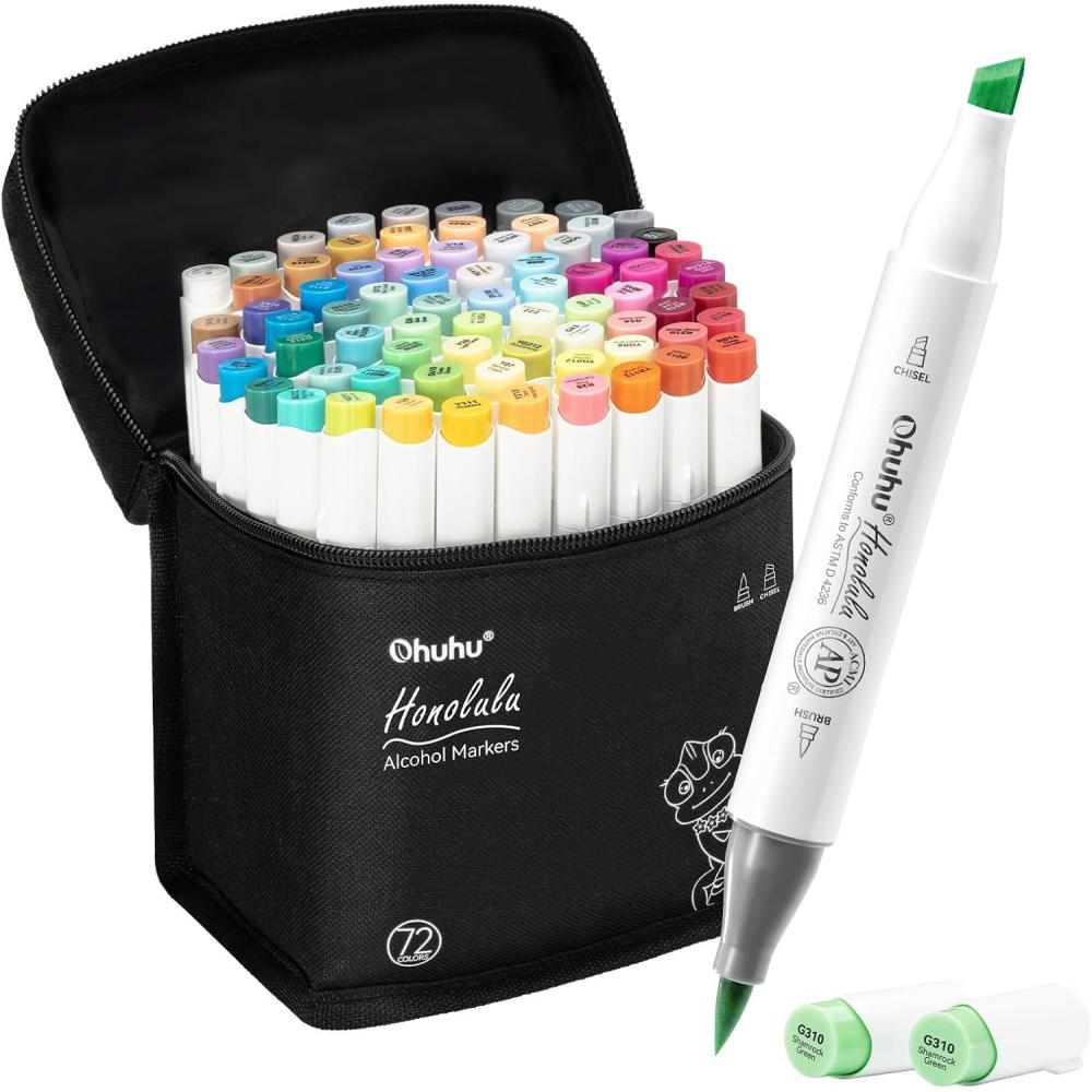 imageOhuhu Alcohol Markers Brush Tip  Double Tipped Art Marker Set for Artist Adults Coloring Illustration 72 Colors Alcoholbased Refillable Ink  Fine ampamp Brush Dual Tips  Honolulu B of Ohuhu MarkersChisel  Brush
