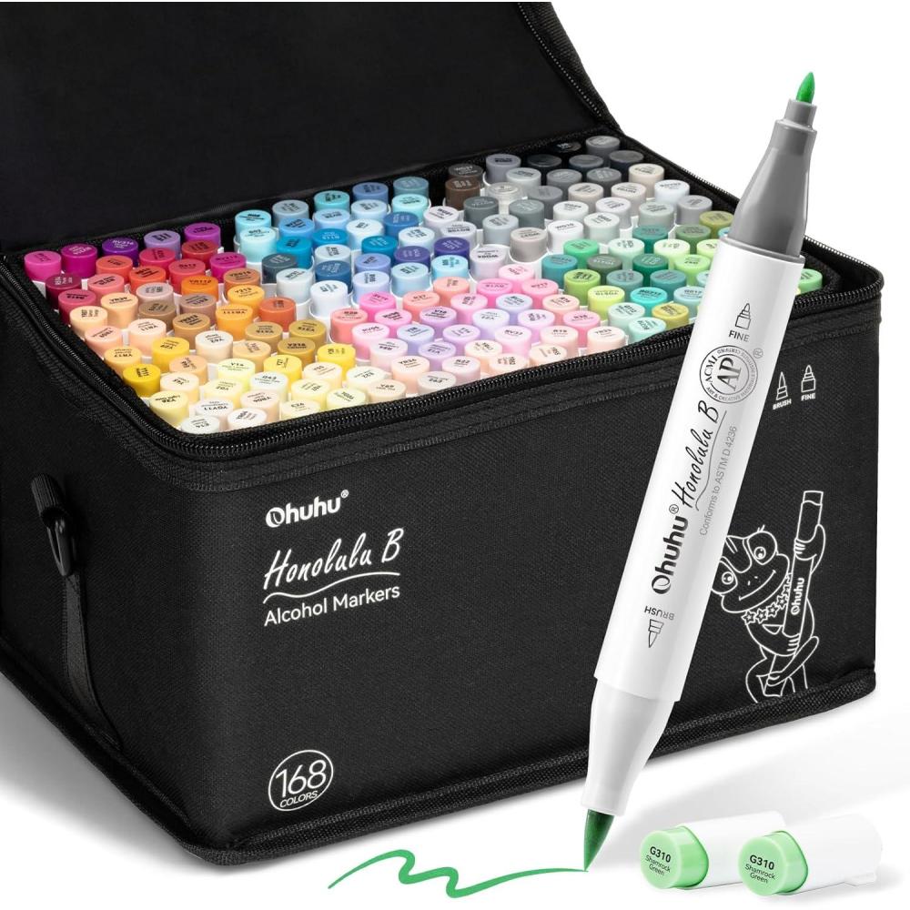 imageOhuhu Alcohol Markers Brush Tip 168Color Double Tipped Art Marker Set for Artist Adults Coloring Illustrations Honolulu B Brush ampamp Fine RefillableBrush  Fine