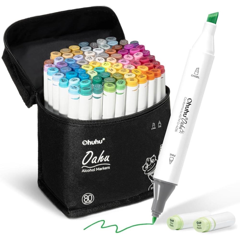 imageOhuhu Alcohol Markers for Artist Dual Tip Art Marker Set for Adults Coloring Illustration Chisel ampampFine 80 Colors Refillable Oahu of Ohuhu Markers