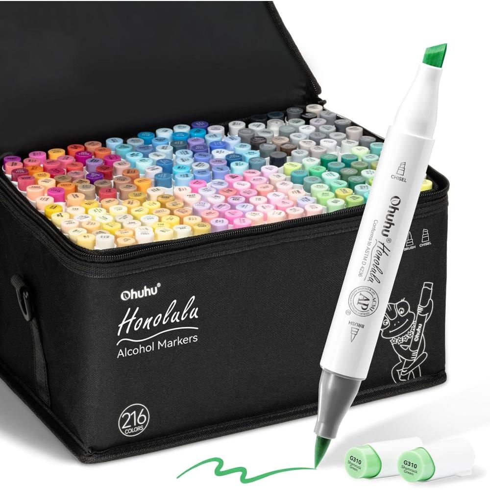 imageOhuhu Brush Markers  216color Double Tipped Alcoholbased Art Marker Set for Artist Adults Coloring Illustration Brush ampamp Chisel Dual Tips  Honolulu Series of Ohuhu Markers  Refillable InkAlcohol Based Dual Tipped Art Markers