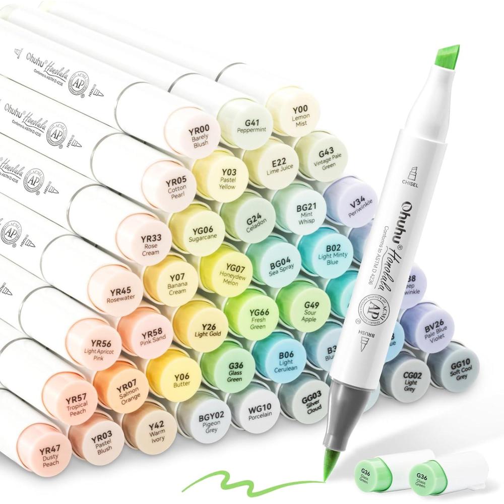 imageOhuhu Pastel Markers Alcohol Based 96 Pastel Colors of Honolulu Sweetness  Blossoming  Double Tipped Art Alcohol Markers for Artist Adults Coloring Illustration  Brush ampamp Chisel  Refillable InkBlossoming