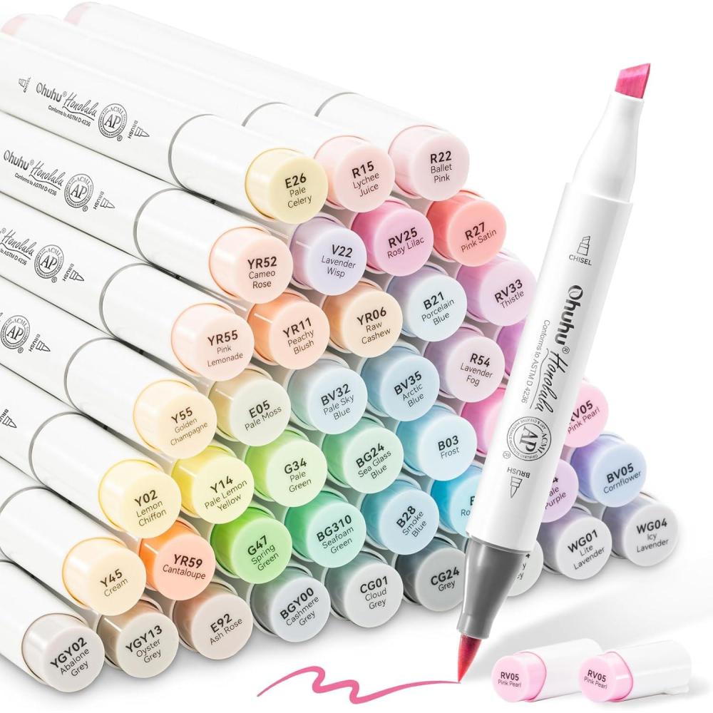 imageOhuhu Pastel Markers Alcohol Based 96 Pastel Colors of Honolulu Sweetness  Blossoming  Double Tipped Art Alcohol Markers for Artist Adults Coloring Illustration  Brush ampamp Chisel  Refillable InkSweetness