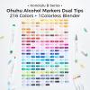 Ohuhu Alcohol Based Brush Markers -Double Tipped Art Marker Set for Artists Adults Coloring Sketch Illustration – Brush & Fine Dual Tips – 216 Colors – Honolulu B of Ohuhu Markers – Refillable Ink