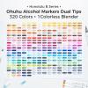 Ohuhu Alcohol Markers Brush Tip – 320-color Double Tipped Art Sketch Marker Set for Artists Adults Coloring Illustration -Brush & Chisel Dual Tips – Honolulu Series of Ohuhu Markers – Refillable Ink(Fine & Brush)