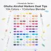 Ohuhu Alcohol Markers Brush Tip- 104-color Double Tipped Alcohol Based Art Marker Set for Artists Adults Coloring Illustration- Honolulu of Ohuhu Markers- Dual Tip Brush & Chisel- Refillable