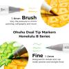 Ohuhu Alcohol Markers Brush Tip, Double Tipped Alcohol Based Art Marker Set for Artist Sketching Adult Coloring Illustration – 24 Basic Colors w/ 1 Colorless Blender – Brush & Fine – Honolulu B(Brush & Fine)