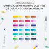 Ohuhu Alcohol Markers Brush Tip, Double Tipped Alcohol Based Art Marker Set for Artist Sketching Adult Coloring Illustration – 24 Basic Colors w/ 1 Colorless Blender – Brush & Fine – Honolulu B(Brush & Fine)