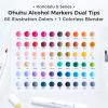 Ohuhu Alcohol Markers: Soft Chisel 60 Illustration-color Red Dot Design Award Winner Brush & Soft Chisel Dual Tips Drawing Markers for Artist Beginner Adult Coloring Illustration Sketching -Honolulu S