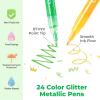Ohuhu Glitter Markers Pen 24 Glitter Colors Fine Point Tip Water-based Metallic Shimmer Markers for Kids Adults DIY Crafts Greeting Birthday Cards Drawing Coloring Poster Album Scrapbooking Mugs Wood