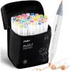 Ohuhu Alcohol Brush Markers 48 Mid-tone Colors- Double Tipped Alcohol Based Art Marker Set for Artists Adults Coloring Sketch Illustration- Brush & Fine Dual Tips- Honolulu B- Refillable(Fine & Brush)