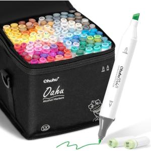 Ohuhu Alcohol Based Art Markers – Double Tipped Coloring Marker Set for Adults Coloring Students Beginners Sketching Illustration – 120 Colors – Chisel & Fine – Oahu of Ohuhu Markers – Refillable Ink