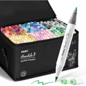Ohuhu Alcohol Based Brush Markers -Double Tipped Art Marker Set for Artists Adults Coloring Sketch Illustration – Brush & Fine Dual Tips – 216 Colors – Honolulu B of Ohuhu Markers – Refillable Ink