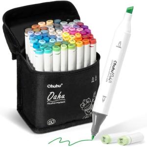 Ohuhu Alcohol Markers – Double Tipped Art Marker Set for Artist Adults’ Coloring Sketching Illustration – 60 Colors – Chisel & Fine Dual Tips – Refillable Ink – Oahu Series of Ohuhu Markers