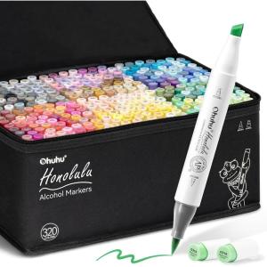 Ohuhu Alcohol Markers Brush Tip – 320-color Double Tipped Art Sketch Marker Set for Artists Adults Coloring Illustration -Brush & Chisel Dual Tips – Honolulu Series of Ohuhu Markers – Refillable Ink(Chisel & Brush)