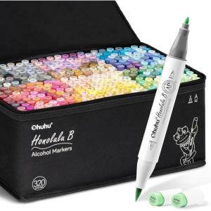 Ohuhu Alcohol Markers Brush Tip – 320-color Double Tipped Art Sketch Marker Set for Artists Adults Coloring Illustration -Brush & Chisel Dual Tips – Honolulu Series of Ohuhu Markers – Refillable Ink(Fine & Brush)