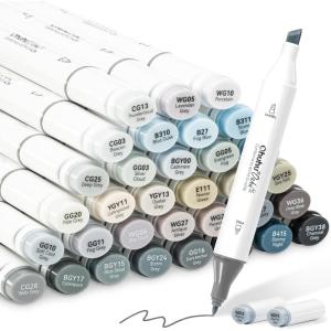 Ohuhu Alcohol Markers Gray Tone- Double Tipped Alcohol Based Art Marker Set for Artist Adults Coloring Shading Layering- 36 Grayscale Colors- Chisel & Fine- Oahu of Ohuhu Markers- Refillable